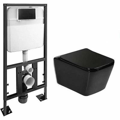 Унитаз SantiLine SL-5004MB SL-04 безободковый, с инсталляцией, с крышкой микролифт, черный матовый
