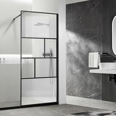 Душевое ограждение Vincea Walk-In 120 VSW-1HC120CFB стекло прозрачное-рифленое/профиль черный матовый