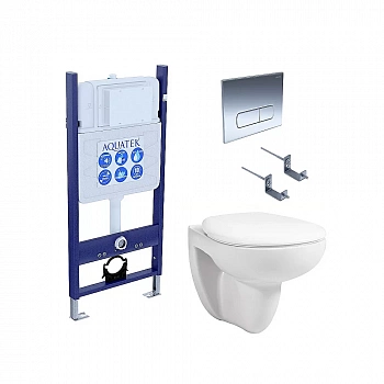 Унитаз с инсталляцией Aquatek Каир SET AQUATEK КАИР-14-016 с кнопкой хром глянцевый, с крышкой микролифт, безободковый