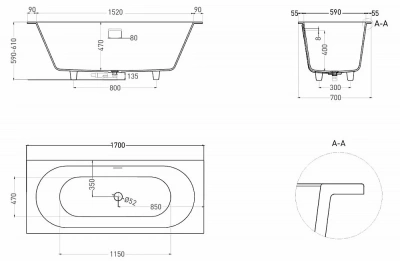 Ванна Salini Ornella AXIS KIT S-Stone 104723MRF 170x70 белая/полностью RAL матовая