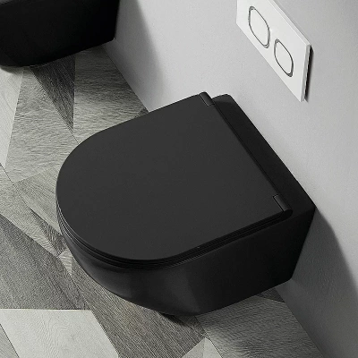 Унитаз подвесной Azario Grado AZ-0046N-MB черный матовый безободковый, с крышкой микролифт