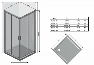 Душевой уголок Ravak Blix BLRV2KB+LRV2K 80x100 профиль блестящий/прозрачное стекло