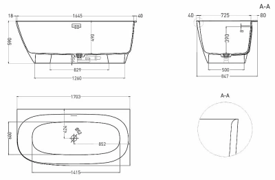 Ванна Salini Sofia Corner R S-Stone 102524MRF 170x85 белая/полностью RAL матовая