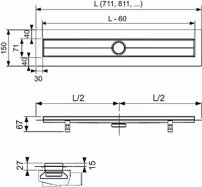 Душевой лоток TECE Drainline plate II 120 комплект, хром