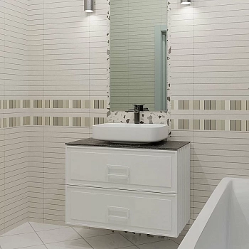 Тумба с раковиной LA FENICE Cubo Bianco TWIN 90 белая, столешница черная/ручки белые