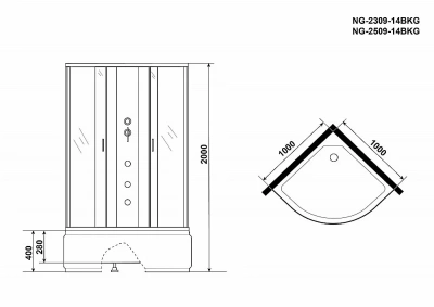 Душевая кабина Niagara Classic NG-2309-14BKG 100х100 с гидромассажем