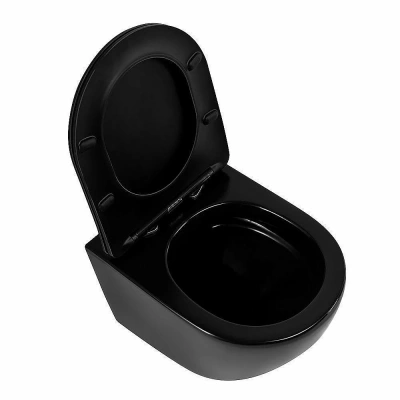 Унитаз подвесной Art&Max OVALE AM011CHR-MB/SC черный матовый, с сиденьем микролифт, безободковый