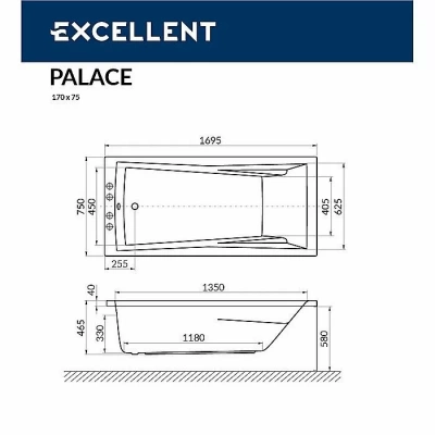 Ванна акриловая EXCELLENT Palace RELAX WAEX.PAL17.RELAX.GL 170x75 белая с гидромассажем