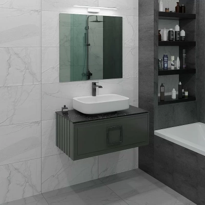 Тумба с раковиной LA FENICE Cubo Grigio 80 серая, столешница черная/ручка хром