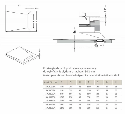 Душевой трап Radaway Basic 550 с поддоном под плитку 790х990