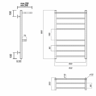 Полотенцесушитель водяной Domoterm Медея сп2 П8 500x800 хром