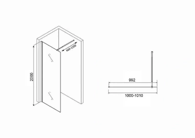 Душевая перегородка ABBER Immer Offen AG61101R8 стекло рифленое/профиль черный