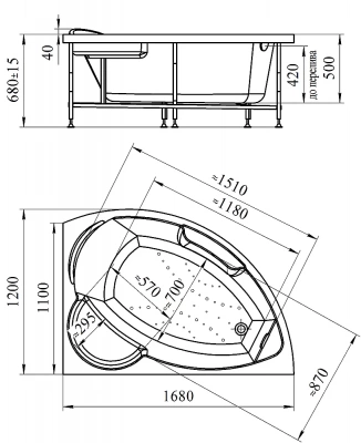 Акриловая ванна VANNESA Алари 168х120 с г/м Классик