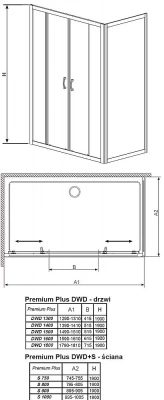 Душевой уголок Radaway Premium Plus DWD+S 140х90 стекло прозрачное/профиль хром