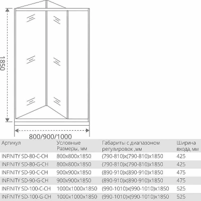 Душевая дверь Good door INFINITY SD 80 стекло прозрачное