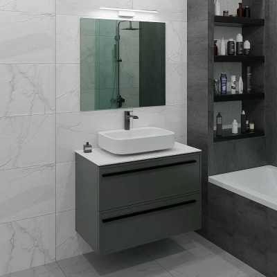 Тумба с раковиной LA FENICE Elba Grigio TWIN 90 серая/столешница белая