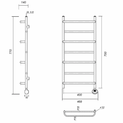 Полотенцесушитель электрический Domoterm Орфей П7 400x700 E хром
