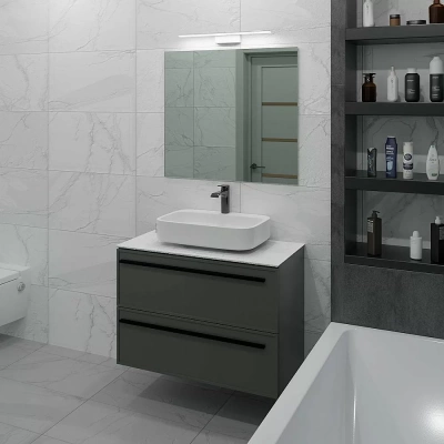 Тумба с раковиной LA FENICE Elba Grigio TWIN 100 серая/столешница белая