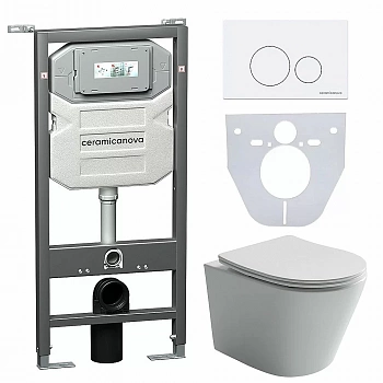 Унитаз подвесной Ceramica Nova Balearica CN6000_1001W_1000 безободковый, с крышкой микролифт, с инсталляцией и белой кнопкой