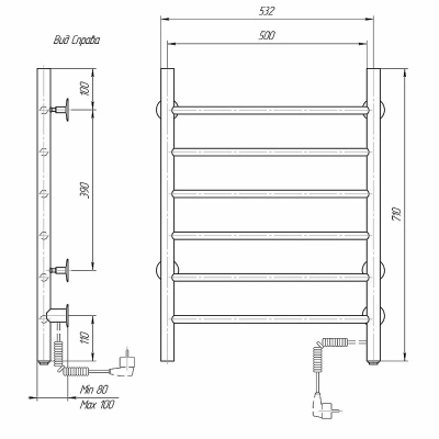 Полотенцесушитель электрический Domoterm Аврора DMT 109-6 50x71 EK хром