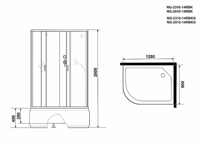 Душевая кабина Niagara Classic NG-2510-14BKG 120х80 с гидромассажем