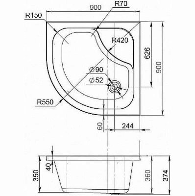 Душевой поддон AM.PM Gem W90T-401A090W 90x90 белый