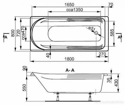 Ванна акриловая Vagnerplast Hera 180x80
