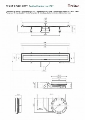 Душевой трап PESTAN Confluo Premium Glass Line 450 черное стекло/матовый хром