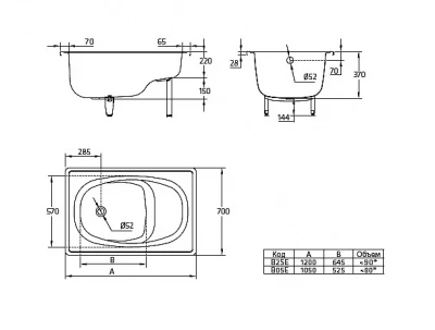 Стальная ванна BLB Europa 120x70 B2SE