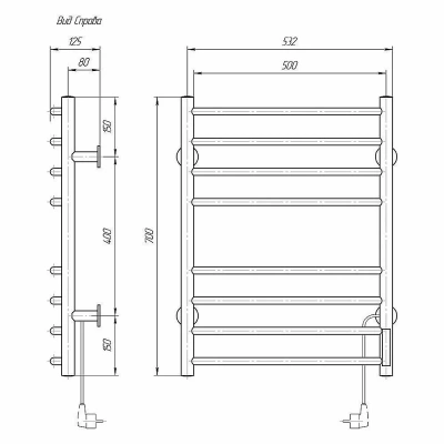 Полотенцесушитель Domoterm Аврора DMT 109-8 50x70 TBOX EK R