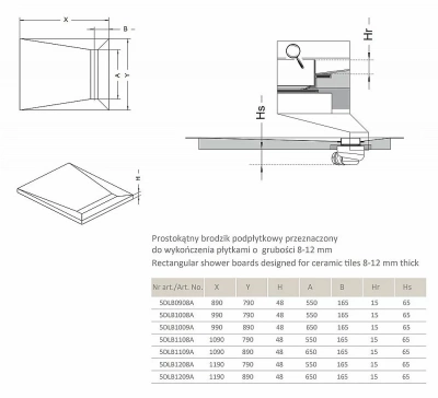 Душевой трап Radaway Steel 550 с поддоном под плитку 790х890