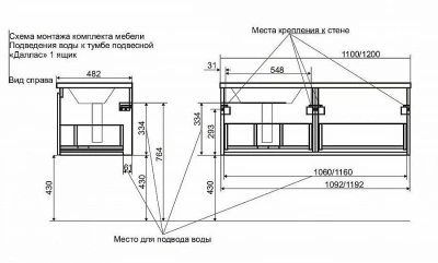 Тумба с раковиной Эстет Dallas Luxe 120 подвесная 1 длинный ящик, белая