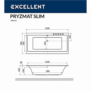 Ванна Excellent Pryzmat Slim 150х75 WAEX.PRY15WHS белая