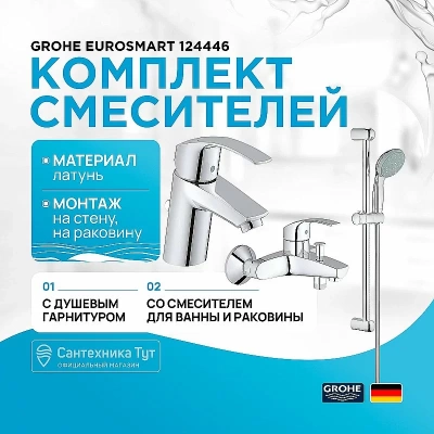 Набор смесителей для ванной Grohe Eurosmart 124446 хром