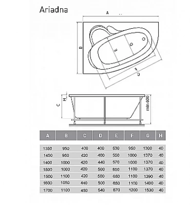 Ванна акриловая Relisan Ariadna Гл000000537 170x110 белая