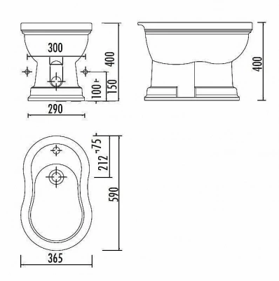 Биде напольное Creavit Klasik KL500.000I0 Декор DIAG./GRI