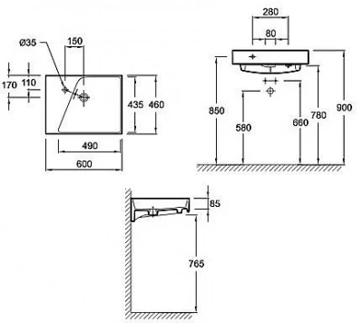 Тумба с раковиной Jacob Delafon RYTHMIK 60 EB1301-E70+EXQ112-00 арлингтонский дуб