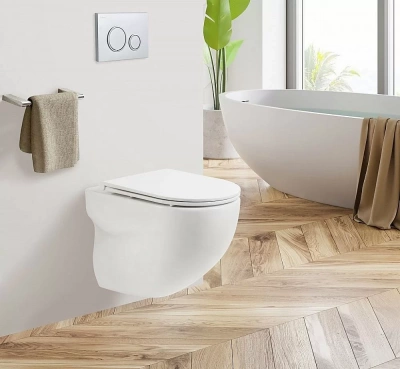 Унитаз подвесной BelBagno ONDA BB066CHR безободковый, с крышкой микролифт, с инсталляцией и белой кнопкой