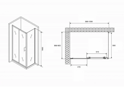 Душевой уголок ABBER Schwarzer Diamant AG301005-S905 100x90 стекло прозрачное/профиль хром