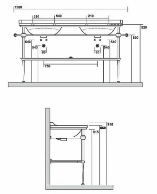 Консоль с раковиной Kerasan Waldorf 9195K 150 бронза с 1 отверстием