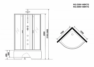 Душевая кабина Niagara Classic NG-2309-14BKTG 100х100 с гидромассажем