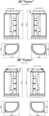 Душевая кабина Радомир Гранд 123х93 крыша сендвич, стекло прозрачное/профиль черный