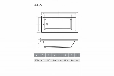 Ванна акриловая Relisan Bella Гл000026031 170х80 белая