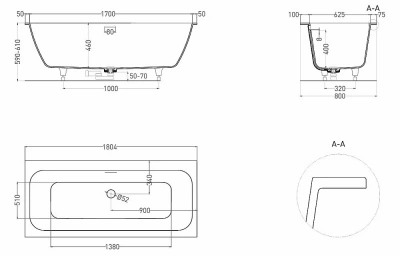 Ванна Salini Orlanda AXIS KIT S-Sense 103312GRH 180x80 белая/снаружи RAL глянцевая