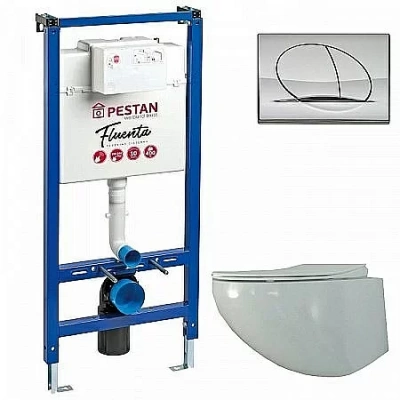 Унитаз с инсталляцией Pestan Fluenta Rimless SET40006661PC безободковый, с крышкой микролифт, кнопка хром