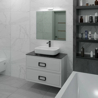 Тумба с раковиной LA FENICE Cubo Bianco TWIN 90 белая, столешница черная/ручки черные