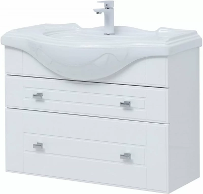Тумба с раковиной Aquanet Рондо 304289 85 белый глянец