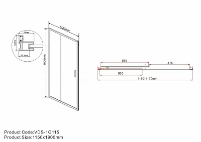 Душевая дверь Vincea Garda 115 VDS-1G115CLB стекло прозрачное/профиль черный