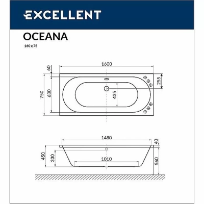 Ванна акриловая EXCELLENT Oceana SOFT WAEX.OCE16.SOFT.GL 160x75 белая с гидромассажем