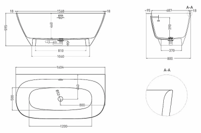 Ванна Salini Sofia Wall S-Sense 102517GRH 160x80 белая/снаружи RAL глянцевая